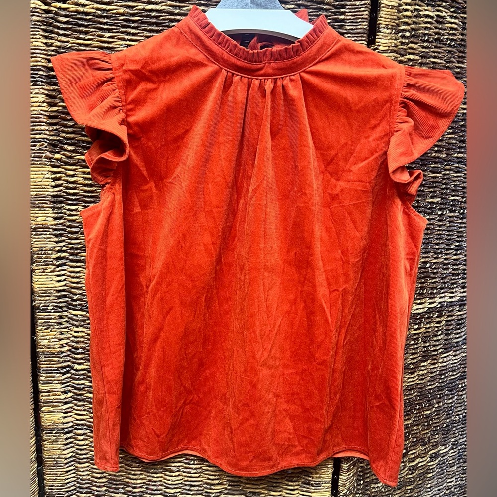 Voy - Women's Ruffled Sleeve Top‎ - Orange, Large